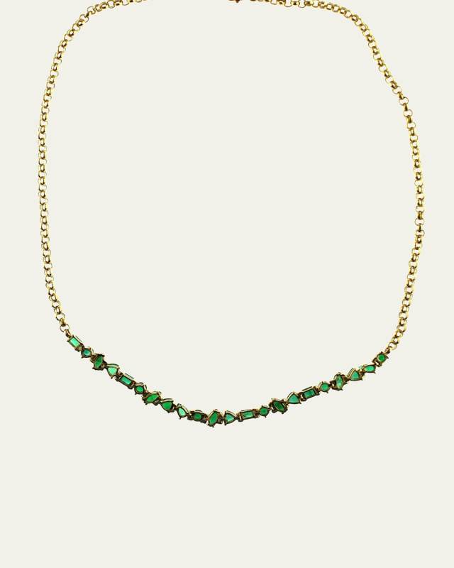 Irregular-Shape Emerald Tennis Necklace in 18K Gold, 16.5"L